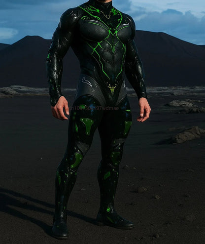 Men's Cyberpunk Muscle Bodysuit - Sci-Fi Printed Cosplay Zentai Costume for Carnival, Stage & Performance Events