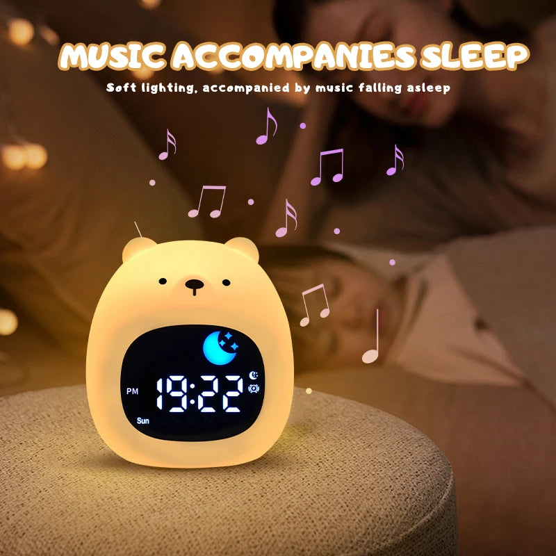 Cat Night Light Alarm Clock – LED Musical Sleep Training Clock for Kids & Babies