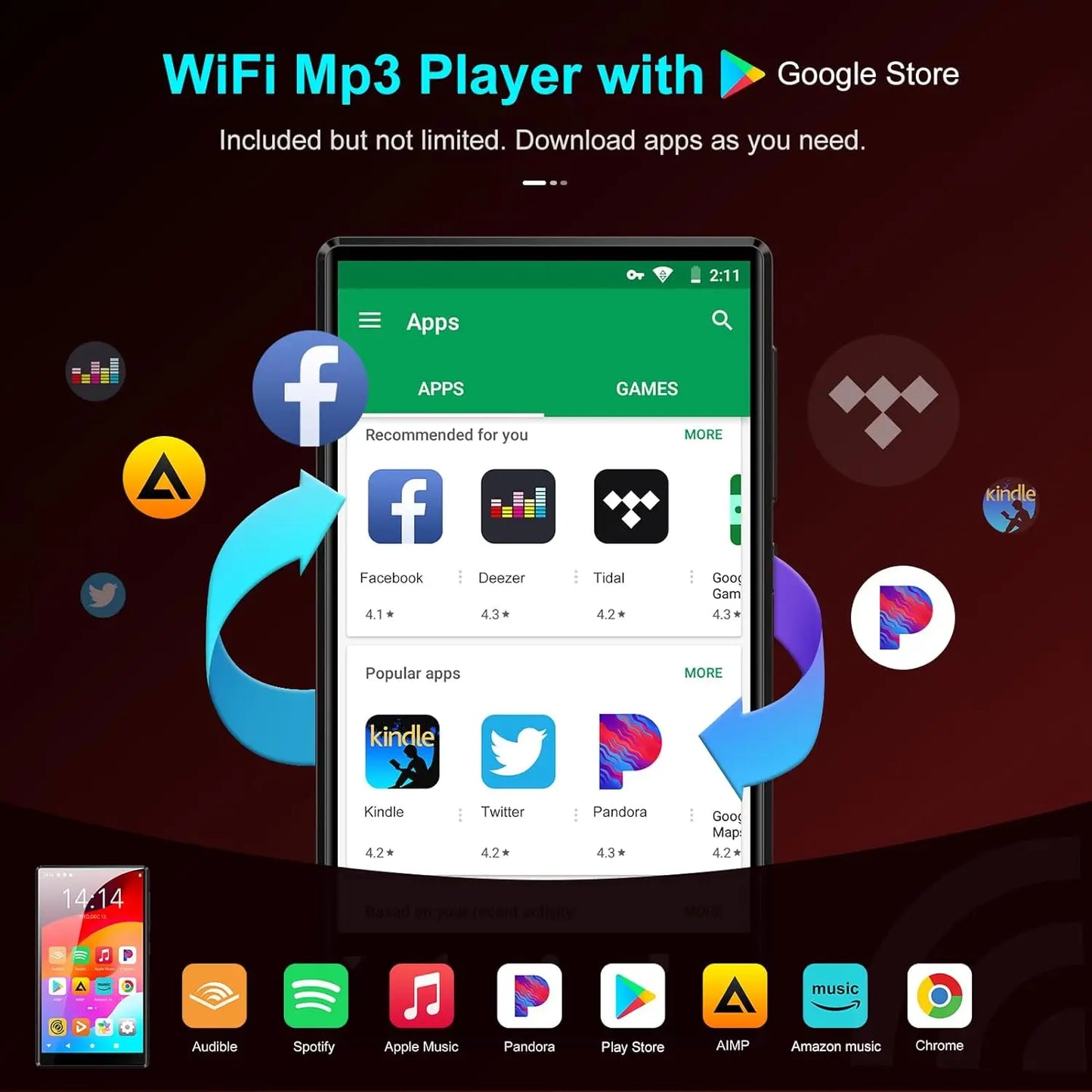 Oilsky M501 MP3 Player - 80GB, Bluetooth & WiFi, Android 9.0, 1080P MP4, Expandable up to 512GB