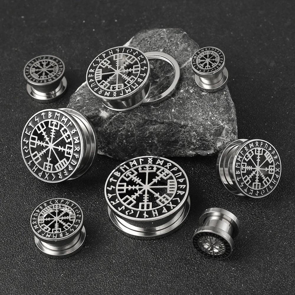 Casvort 2PCS Stainless Steel Ear Gauges – Viking Rune Plugs, Tunnels, Expanders for Piercing Jewelry