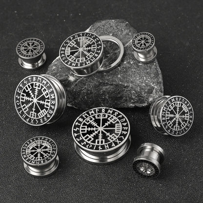 Casvort 2PCS Stainless Steel Ear Gauges – Viking Rune Plugs, Tunnels, Expanders for Piercing Jewelry