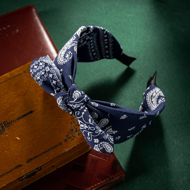 Fashion Cotton Cashew Flower Headband — Soft Wide Bow Hair Hoop for Women Casual Ethnic Hair Accessories