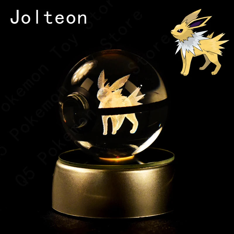 Pokemon 3D Crystal Ball Figurine — Pikachu, Gengar, Mew, Mewtwo Glass Statue with Lamp Base, Kids Birthday Gift