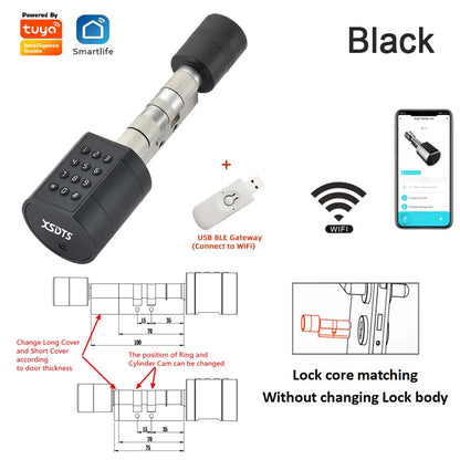 Tuya App Fingerprint Cylinder Smart Door Lock – Electronic Keypad, Key Card & Remote Control for Home & Apartment