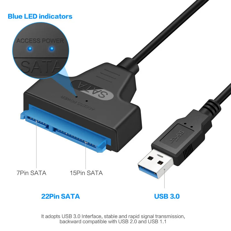SATA to USB 3.0 Cable – 6 Gbps Adapter for 2.5 Inch External HDD/SSD, SATA III 22-Pin to USB 3.0 Cord