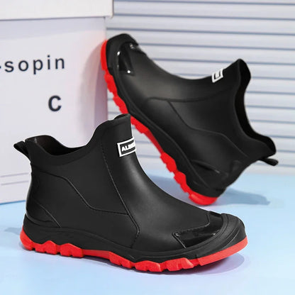 Men’s Waterproof Rain Shoes – Thickened Warm Rubber Short Boots for Work, Fishing & Kitchen Use