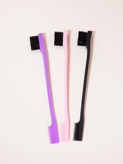 3PCS Hair Styling Tool Set – Double-Sided Edge Control Brush, Eyebrow Comb, Back Brush for Real Hair Wigs