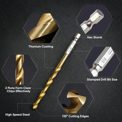 Titanium Coated High Speed Steel Drill Bit Set - 50/99pcs Hex Shaft Twist Bits for Metal Wood & Plastic Drilling