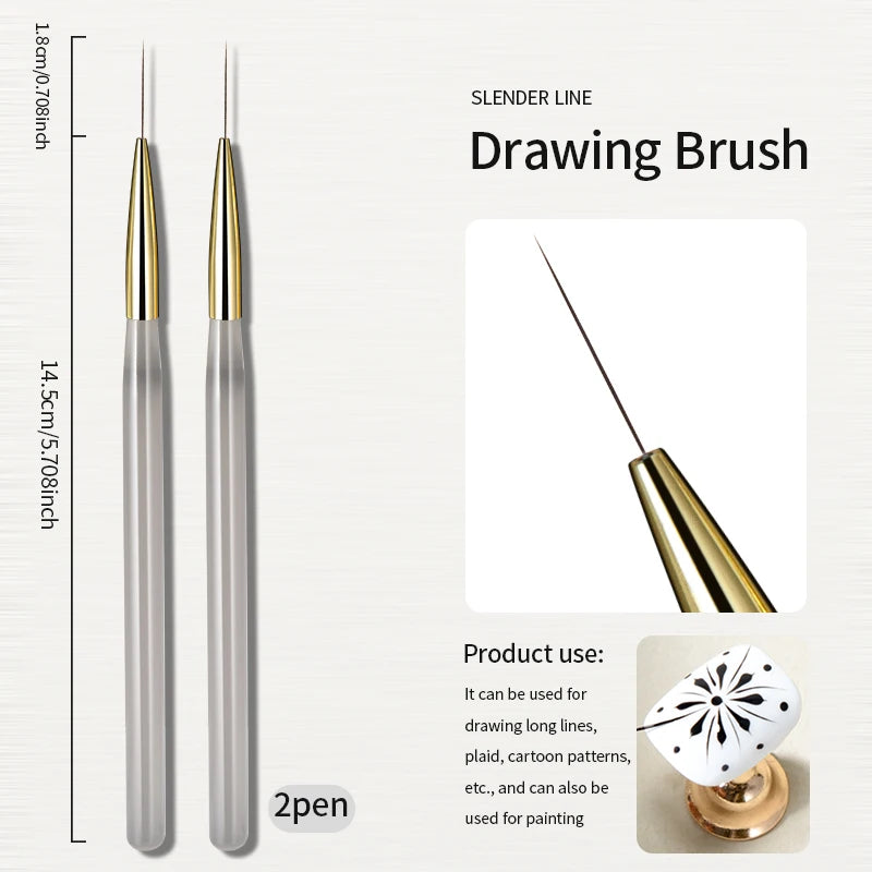 RSNAIL Nail Art Liner Brushes — 18mm Slender Long Line Painting Pen for French Stripe Nail Art, UV Gel DIY Manicure Tool