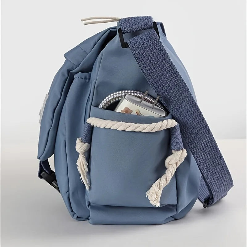 Men’s Nylon Messenger Bag - Trendy Solid Color Crossbody Shoulder Bag for School & Everyday Use