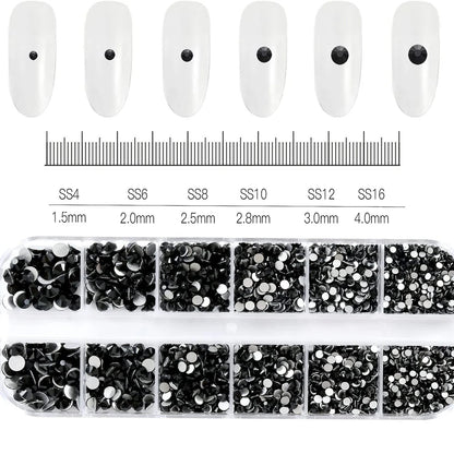 12-Grid 3D Glass AB Crystal Nail Art Rhinestones Kit – Flatback Round Beads with Tools for Nail Jewelry & Diamond Decoration
