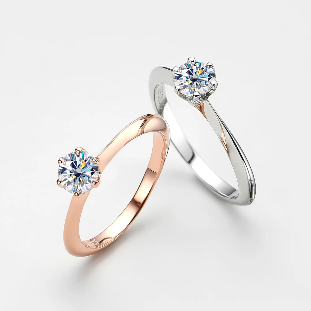 EWYA GRA Certified D Color Moissanite Solitaire Engagement Ring 0.5–10CT — 925 Sterling Silver Bridal Wedding Band for Women