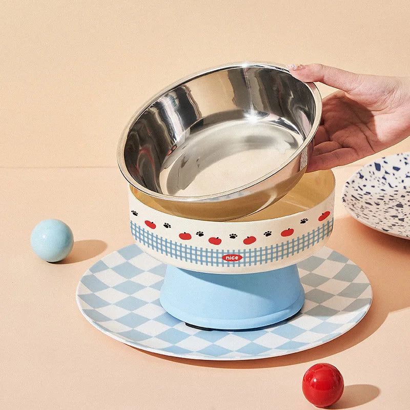 Elevated Stainless Steel Pet Bowl - Large Capacity Raised Food & Water Feeder for Cats & Dogs