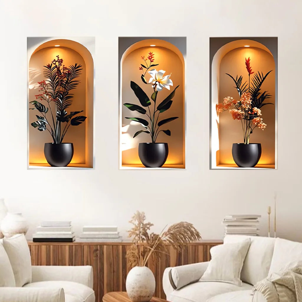 3pcs Archway Plant Wall Stickers - Peel-and-Stick Stairway, Hallway, and Entrance Wall Art Decals