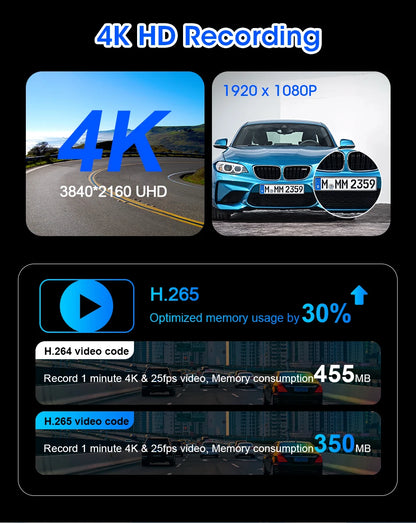 11.26" 4K Car DVR Dash Cam — Wireless CarPlay & Android Auto, Dual Lens Video Recorder with AI Screen, GPS Navigation, HD Dashboard Monitor