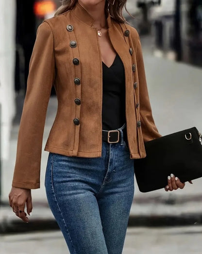 Women's Faux Suede Open Front Jacket – Double-Breasted Casual Coat Outerwear