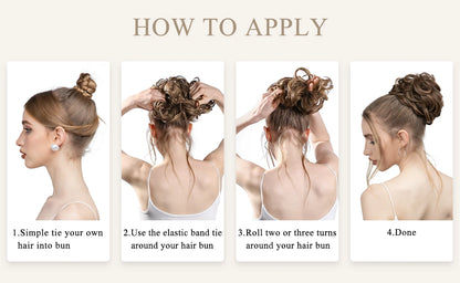 Synthetic Messy Hairpiece Chignon Scrunchie – Blonde & Brown Donut Bun for Women, Elastic Daily Use Hair Extension H9