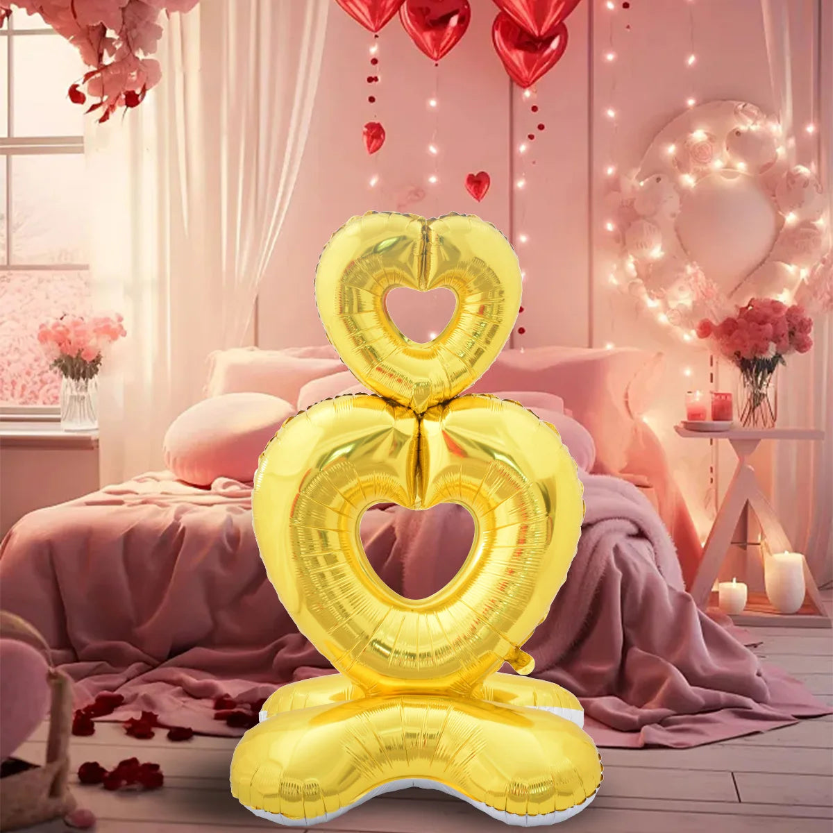 Big Hollow Heart-Shaped 'I Love You' Foil Balloon - Valentine's Day Gold and Red Romantic Decor for Weddings and Celebrations