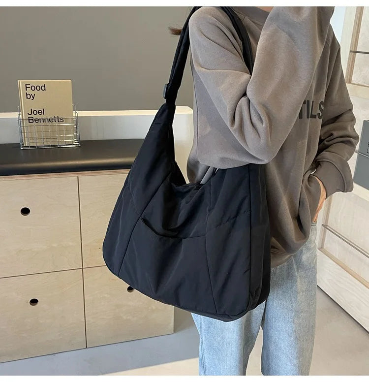 2025 Trendy Women's Soft Cloth Shoulder Bag – Solid Color, Y2K Casual Style, Crossbody Handbag for Students
