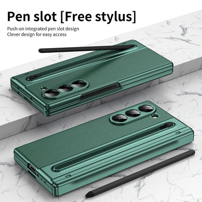 Slim Leather Case with Touch Pen for Samsung Galaxy Z Fold 6/5/W25/4/3 – Plated Hinge & Full Screen Protector Cover