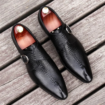 Men’s Genuine Leather Oxford Shoes - Handmade Crocodile Pattern Formal Wedding Business Dress Shoes in Black or Blue