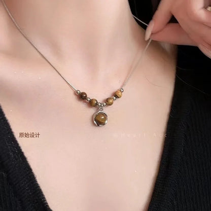 Y2K Opal Pendant Necklace - Fashion Punk Bohemian Metal Chain Jewelry for Women & Girls