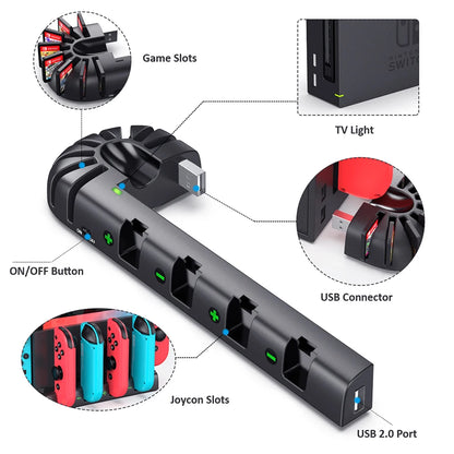 Switch Joy-Con & Pro Controller Fast Charging Dock — 8-Game Slot Station for Nintendo Switch OLED