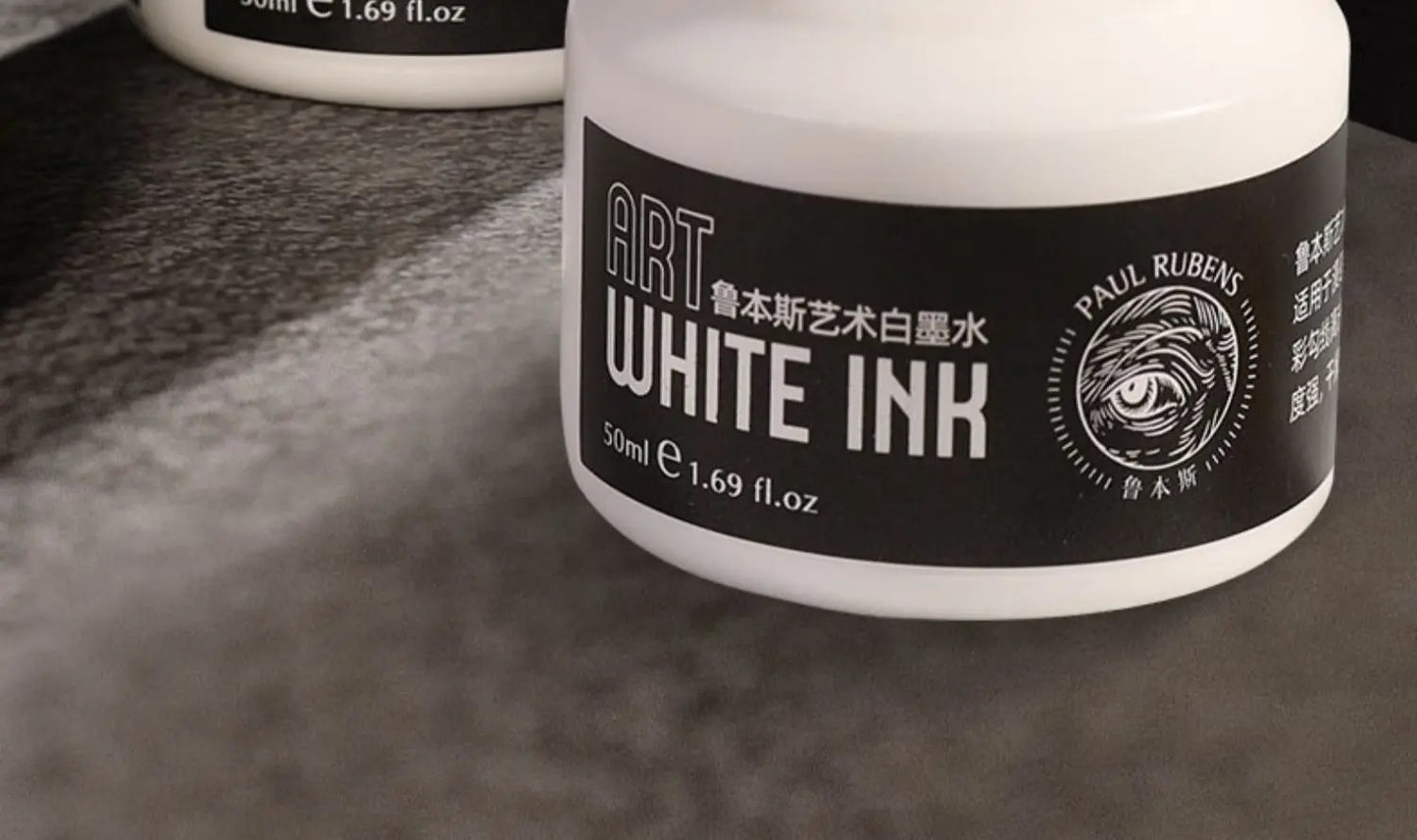 Paul Rubens Cartoonist White Ink 50ml – Highly Opaque Ink for Dip Pen, Brush, Art Lettering, Highlights & Corrections
