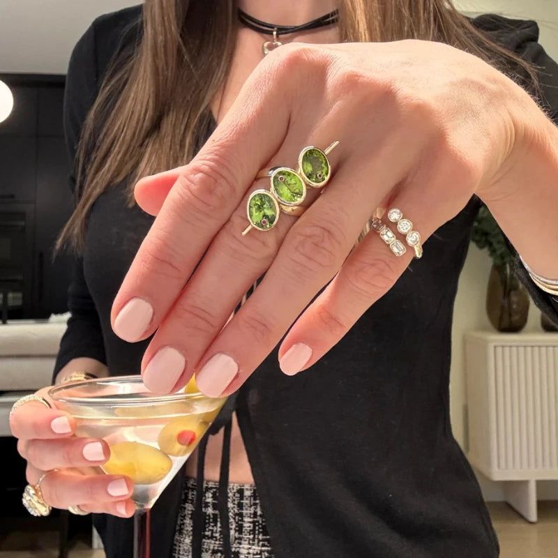 Green Zirconia Geometric Bead Ring - Elegant Women’s Daily Wear Party Jewelry Gift Accessory