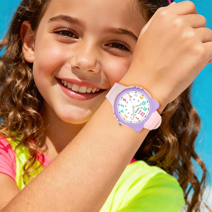 Kids Analog Learning Watch for Boys and Girls - Easy-to-Read 3ATM Waterproof Quartz Wristwatch for Ages 3–12