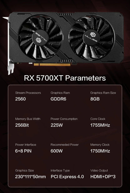 MLLSE AMD RX 5700 XT 8GB Graphics Card – GDDR6, 256Bit, PCI-E 4.0×16, 6+8Pin Radeon GPU for Gaming Video Card