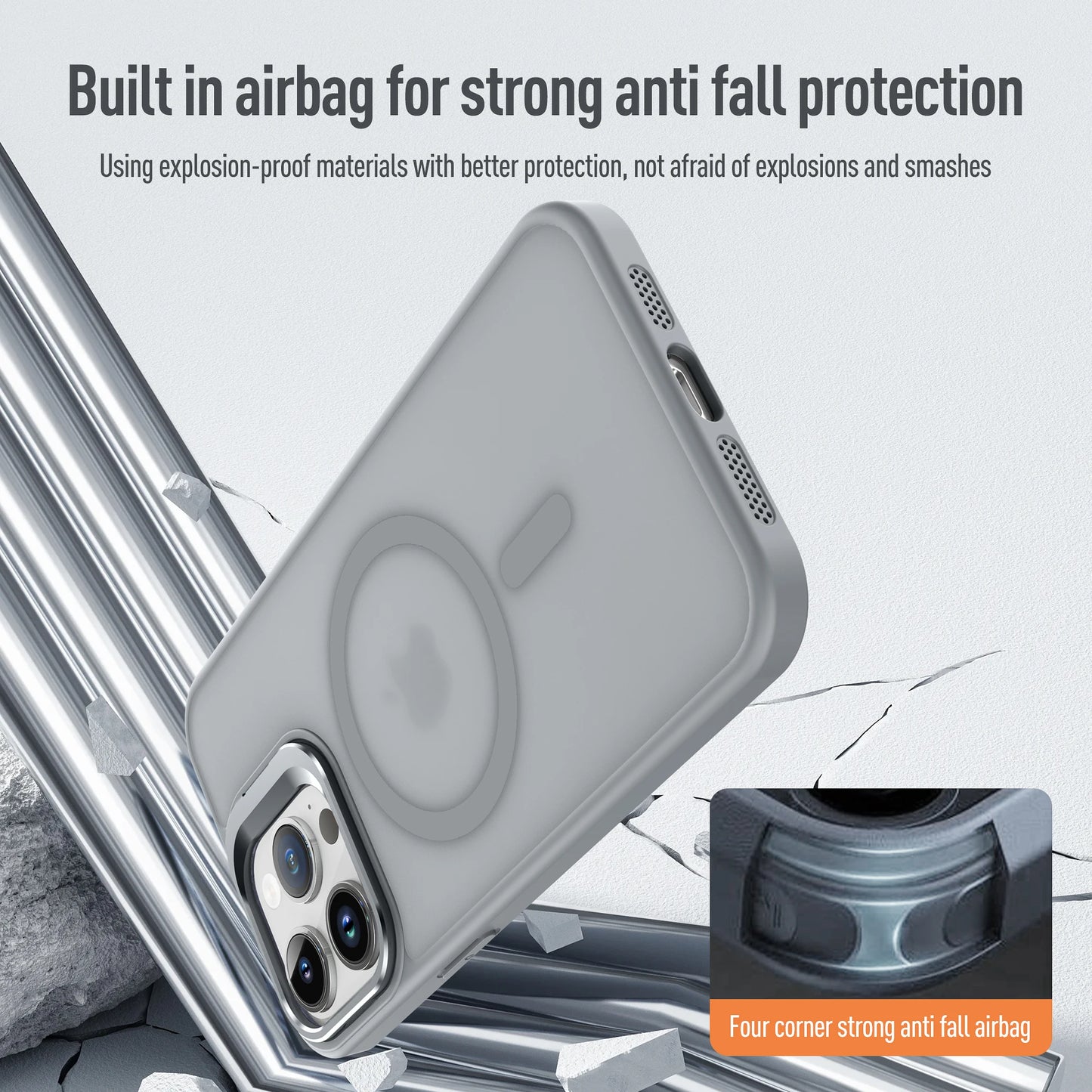 Magnetic Metal Lens Stand for iPhone 11–17 – MagSafe Compatible Matte Wireless Charging Case Holder