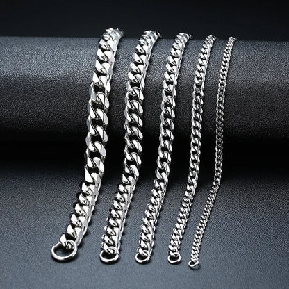Vnox Men’s Simple Stainless Steel Curb Cuban Link Chain Bracelet – 3-11mm Width, Unisex Wrist Jewelry – Ideal Gift for Women and Men