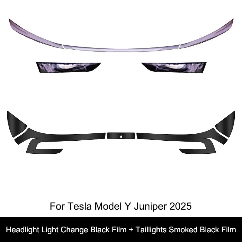 Tesla Model Y 2025 TPU Blackened Headlight & Taillight Protective Film – Juniper Color Changing Film