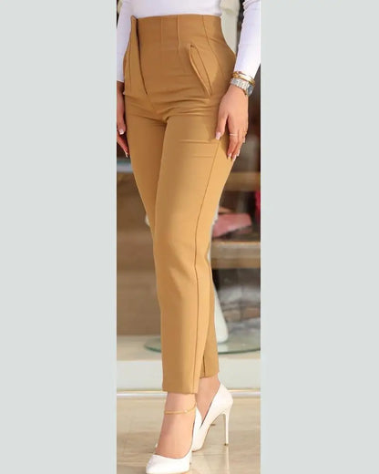 Elegant High Waist Cropped Work Pants for Women – Slim Fit Black Office Trousers for Daily & Formal Wear