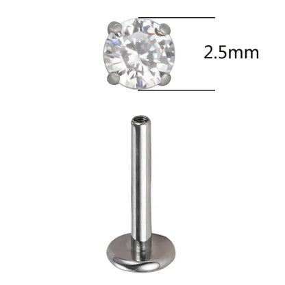 ASTM F136 Titanium CZ Labret Stud Earrings for Ear, Lip & Nose Piercings