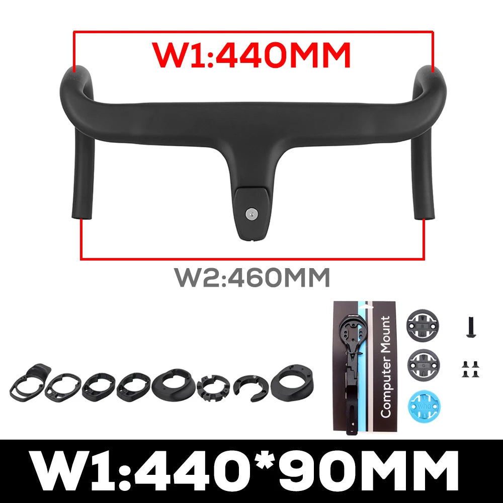 ULLICYC T1 Carbon Fiber Road Bike Handlebar - Integrated Internal Cable Routing Cockpit with Mount Spacers 360–380mm