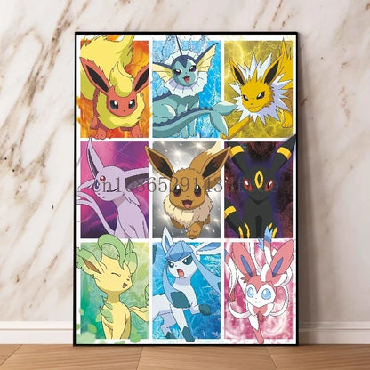 Pokemon Canvas Wall Art – Pikachu, Gyarados, Squirtle & Charmander Anime Prints for Living Room Decor & Gifts