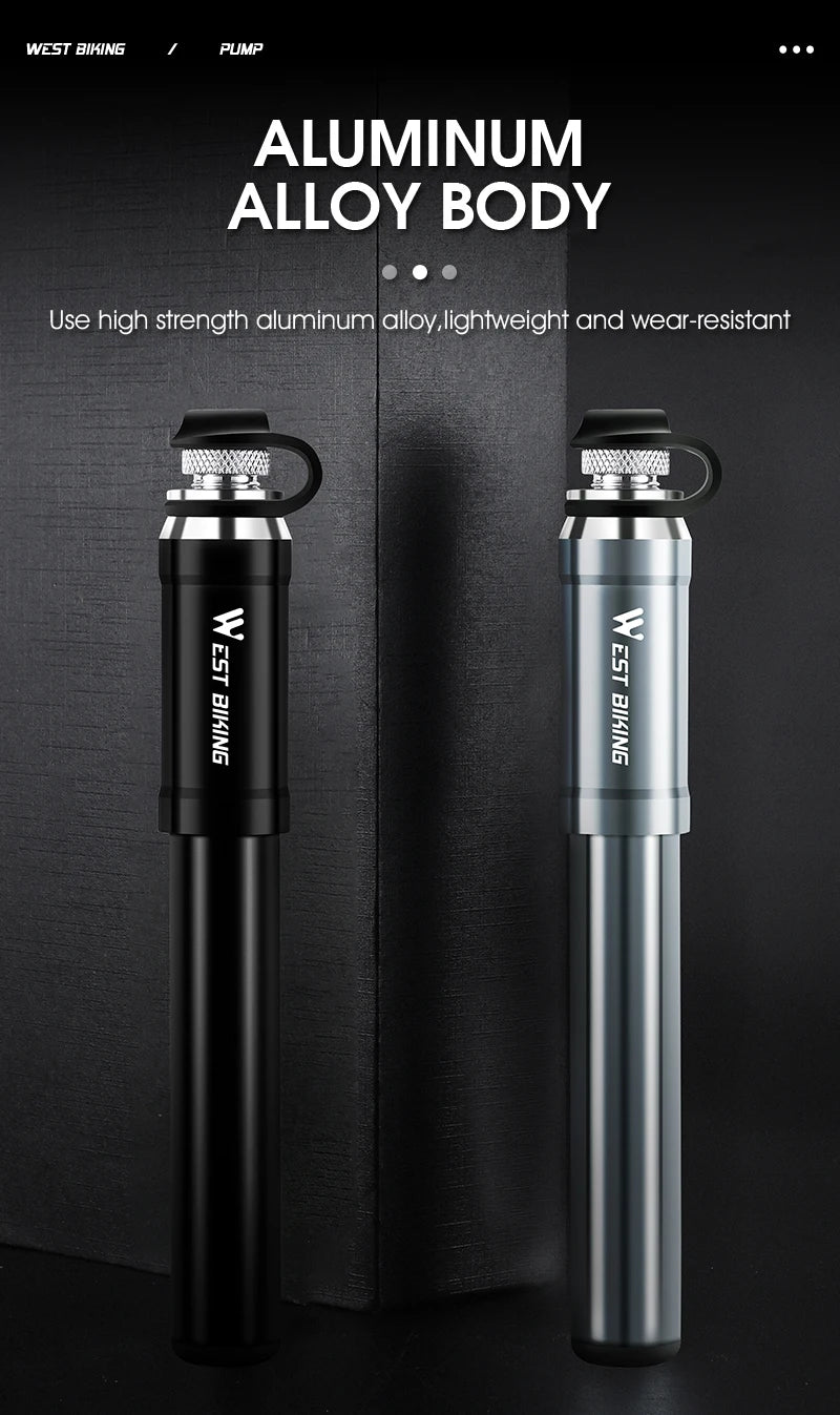 WEST BIKING 130PSI Mini Bike Pump – Portable Aluminum Alloy Hand Air Pump for MTB & Road Cycling, Drop-Proof & Ultralight