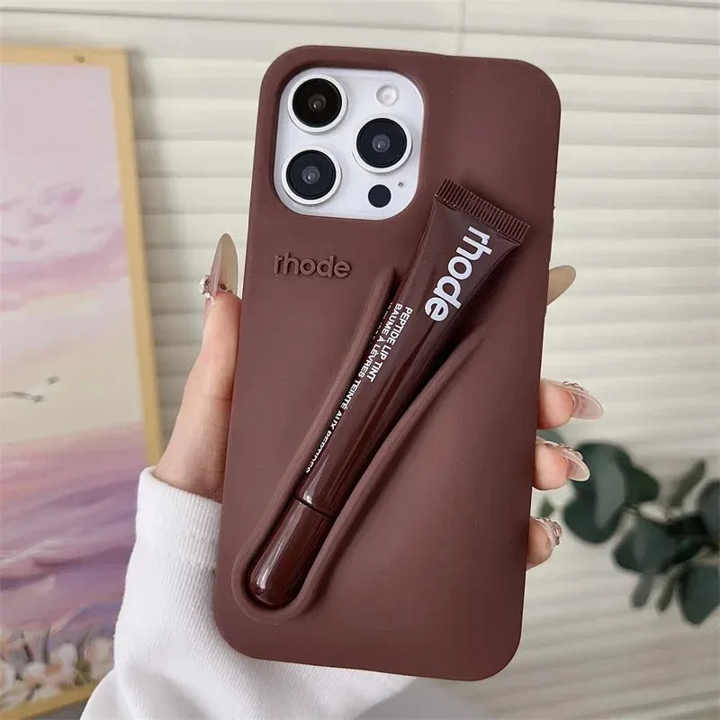 Soft Silicone iPhone Case for 17/16/15/14/13/12/11 Pro Max Plus Air - Lipstick Style Portable Protective Phone Cover