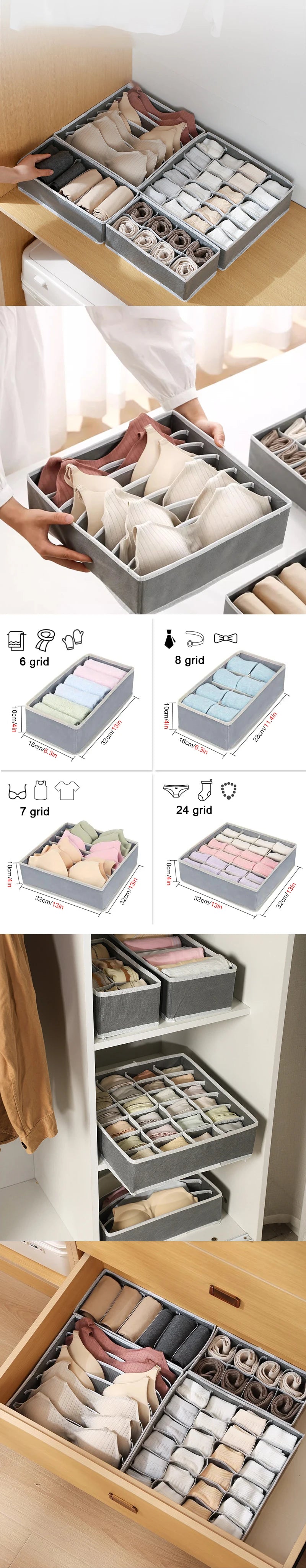 Sock & Underwear Organizer Drawer Divider – Foldable Closet Storage Bins for Bra, Underpants, Scarves, and Ties