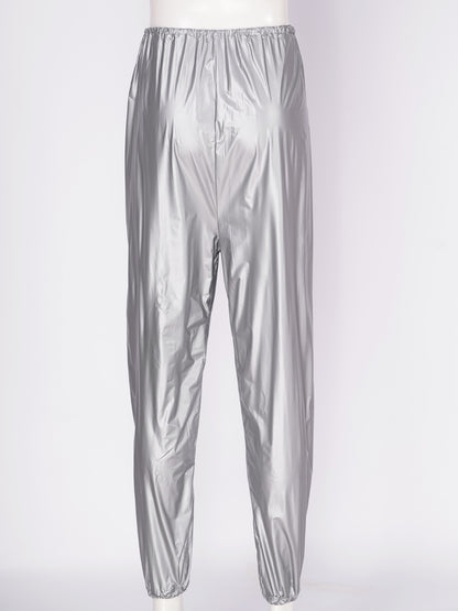 Unisex PVC Sauna Suit — Long Sleeve Top & Elastic Waistband Pants for Men & Women, Slimming Fitness Workout Outfit