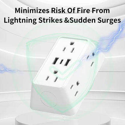 9-in-1 Power Strip – 2 USB Sockets, 1 Type-C Socket, 6 AC Sockets, Compact Wall Plug Power Expander