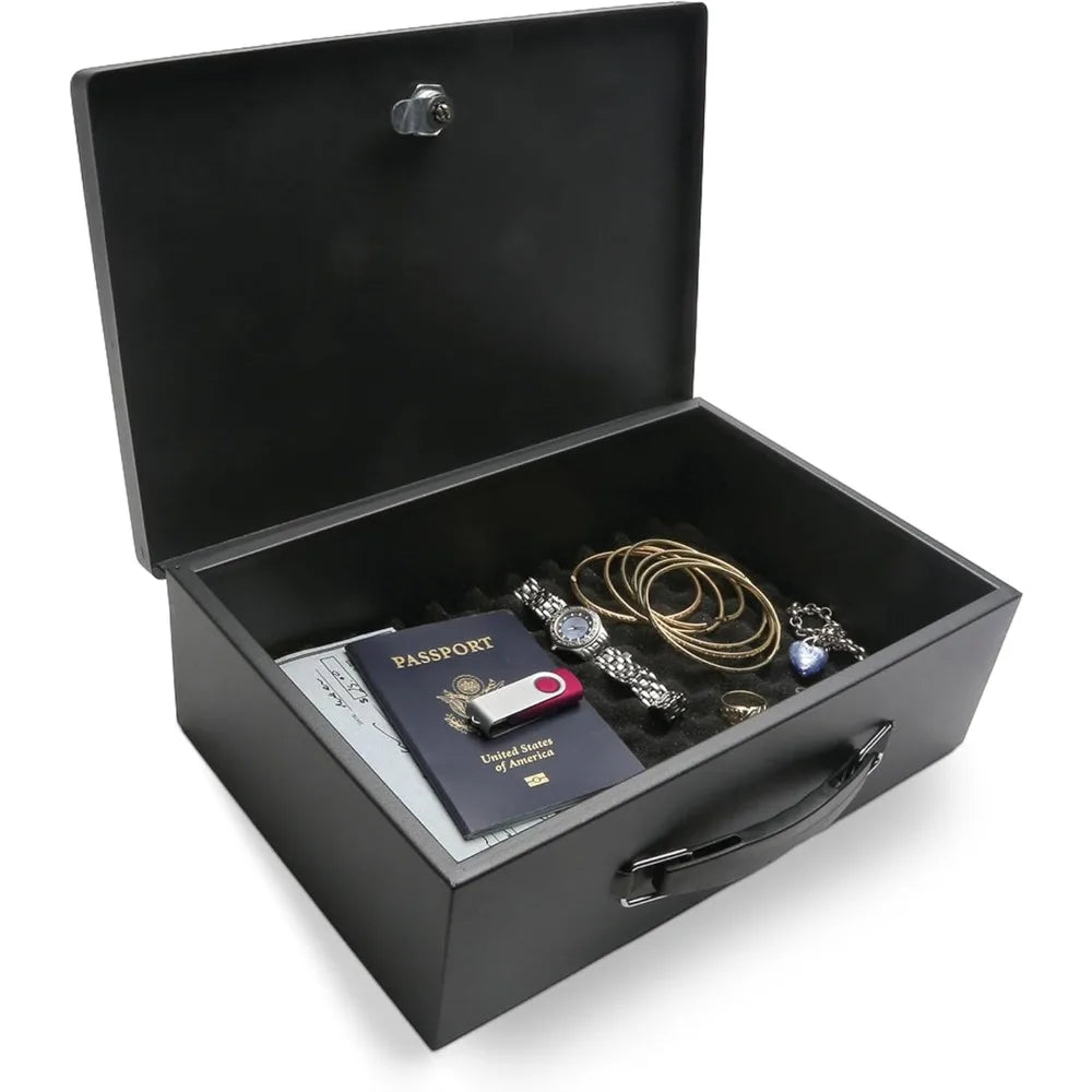 Fireproof Lock Box — Safe for Documents, Jewelry & Money | 0.17 Cubic Feet with Keys, Black