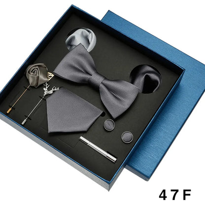 Red & Blue Classic Silk Tie Set for Men - Pocket Square & Cufflinks, Solid Color Necktie for Parties & Weddings