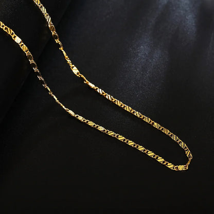 18K Gold Color Flat Chain Necklace for Men & Women – 2mm Charm, 40-75cm Luxury Jewelry for Party & Wedding