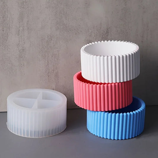 Multifunctional Round Striped Silicone Mold for Candle Jars, Storage Boxes, Pencil Holders & Vases