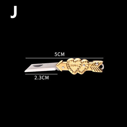 Mini Brass Knife Keychain - Stainless Steel Folding Cleaver Pendant Pocket Tool