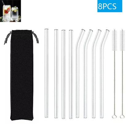 Eco-Friendly Reusable Glass & Metal Straws – 1/20PCS with Cleaning Brush for Smoothies, Milkshakes & Cocktails