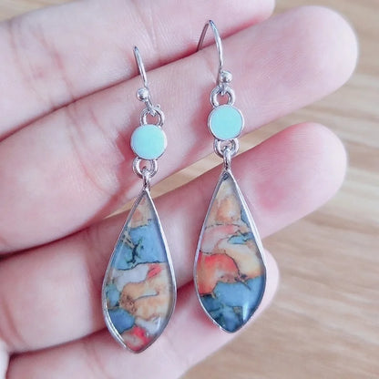 Retro Multicolor Drop Earrings - 925 Sterling Silver Rectangle Stone Fine Jewelry for Women